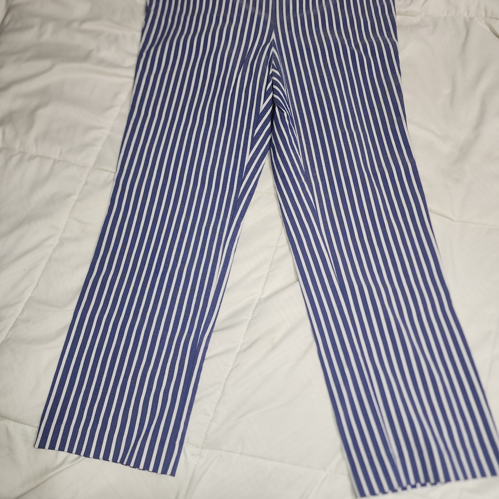 Striped Blue And White Cropped Pants, Coastal Chic Preppy - Picture 1 of 5